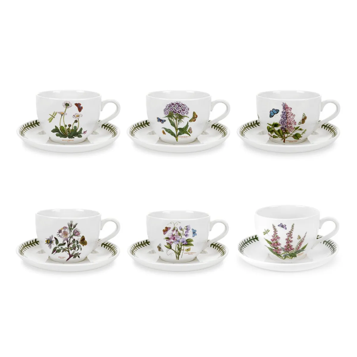 Portmeirion Botanic Garden Set of 6 Jumbo Cups & Saucers New