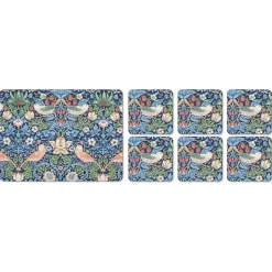 Pimpernel Morris & Co. Strawberry Thief Set of 6 Placemats & Coasters, Blue Best