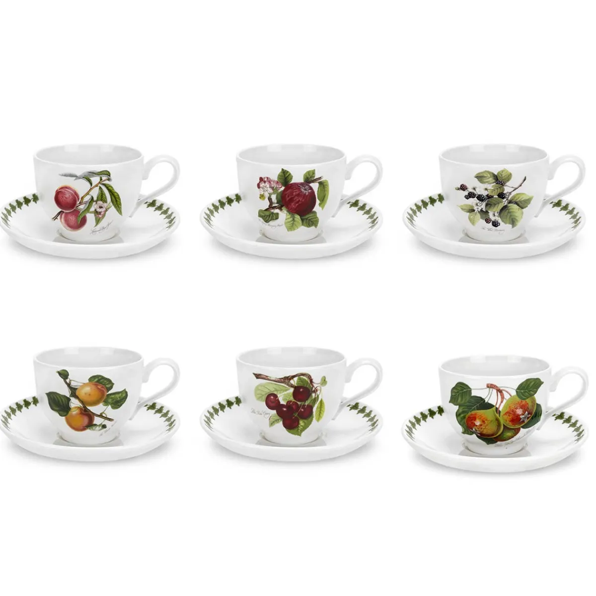 Portmeirion Pomona Set of 6 Teacups & Saucers New