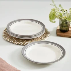 Portmeirion Potter's Stripe Set of 4 Dinner Plates, Grey Best