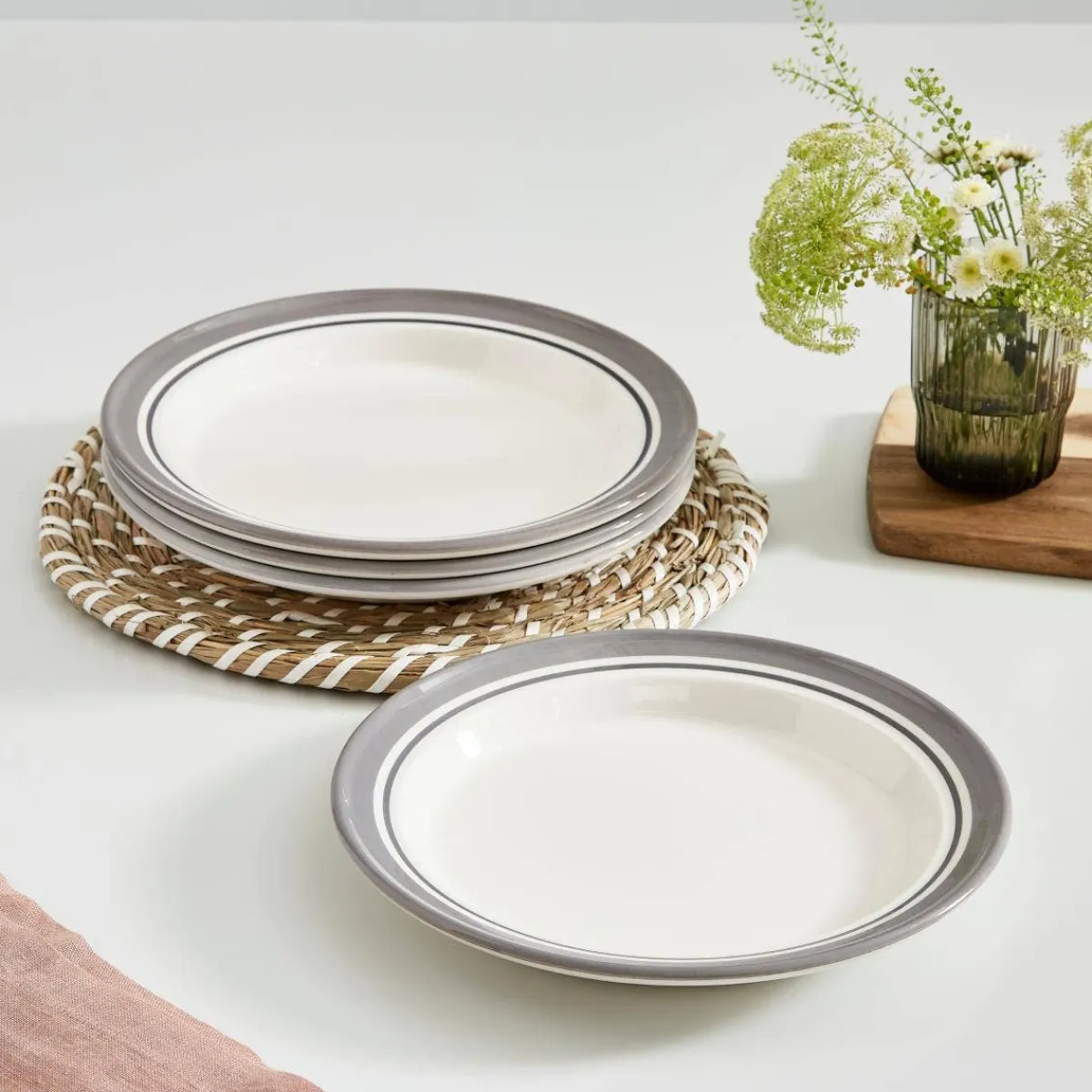 Portmeirion Potter's Stripe Set of 4 Dinner Plates, Grey Best