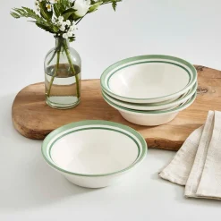 Portmeirion Potter's Stripe Set of 4 Oatmeal Bowls, Green Hot