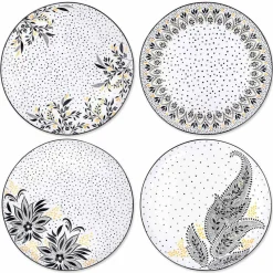 Portmeirion Sara Miller Artisanne Noir Set of 4 Dinner Plates Outlet