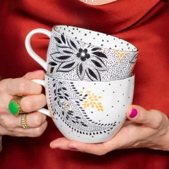 Portmeirion Sara Miller Artisanne Noir Mug, Lotus Online