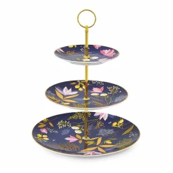 Portmeirion Sara Miller Orchard 3-Tier Cake Stand, Navy Fashion