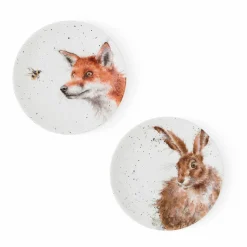 Royal Worcester Wrendale Designs Fox & Hare Coupe Side Plates Outlet