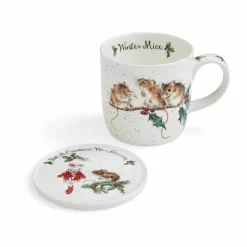 Royal Worcester Wrendale Designs Winter Mice Mug & Coaster Fashion
