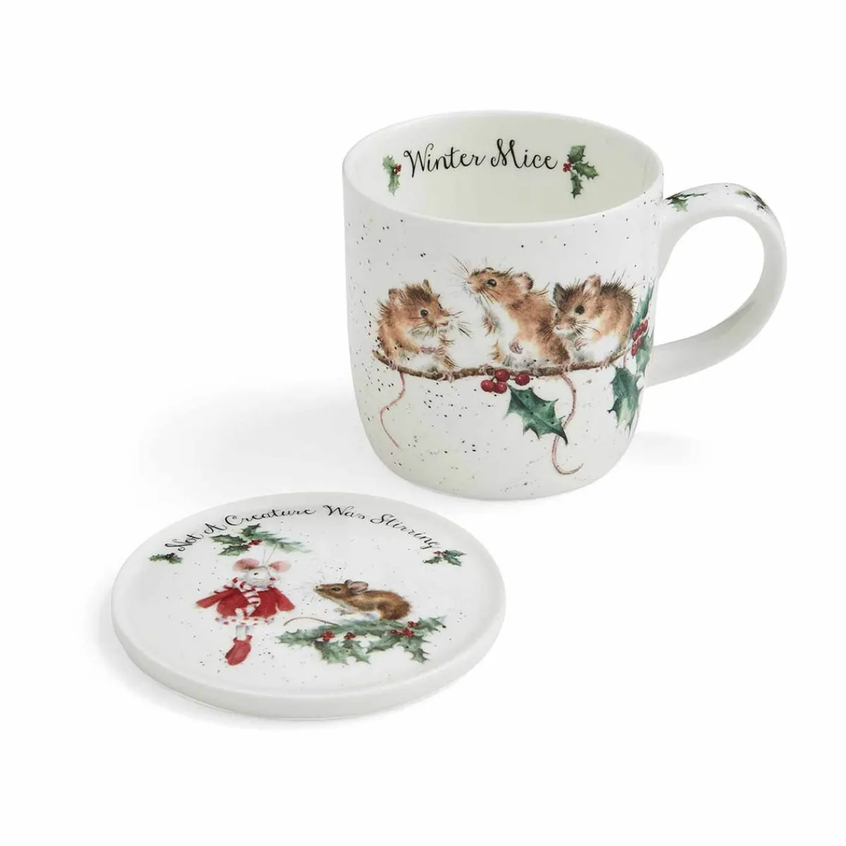 Royal Worcester Wrendale Designs Winter Mice Mug & Coaster Fashion