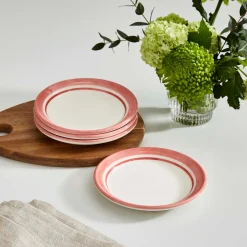 Portmeirion Potter's Stripe Set of 4 Bread Plates, Red Hot
