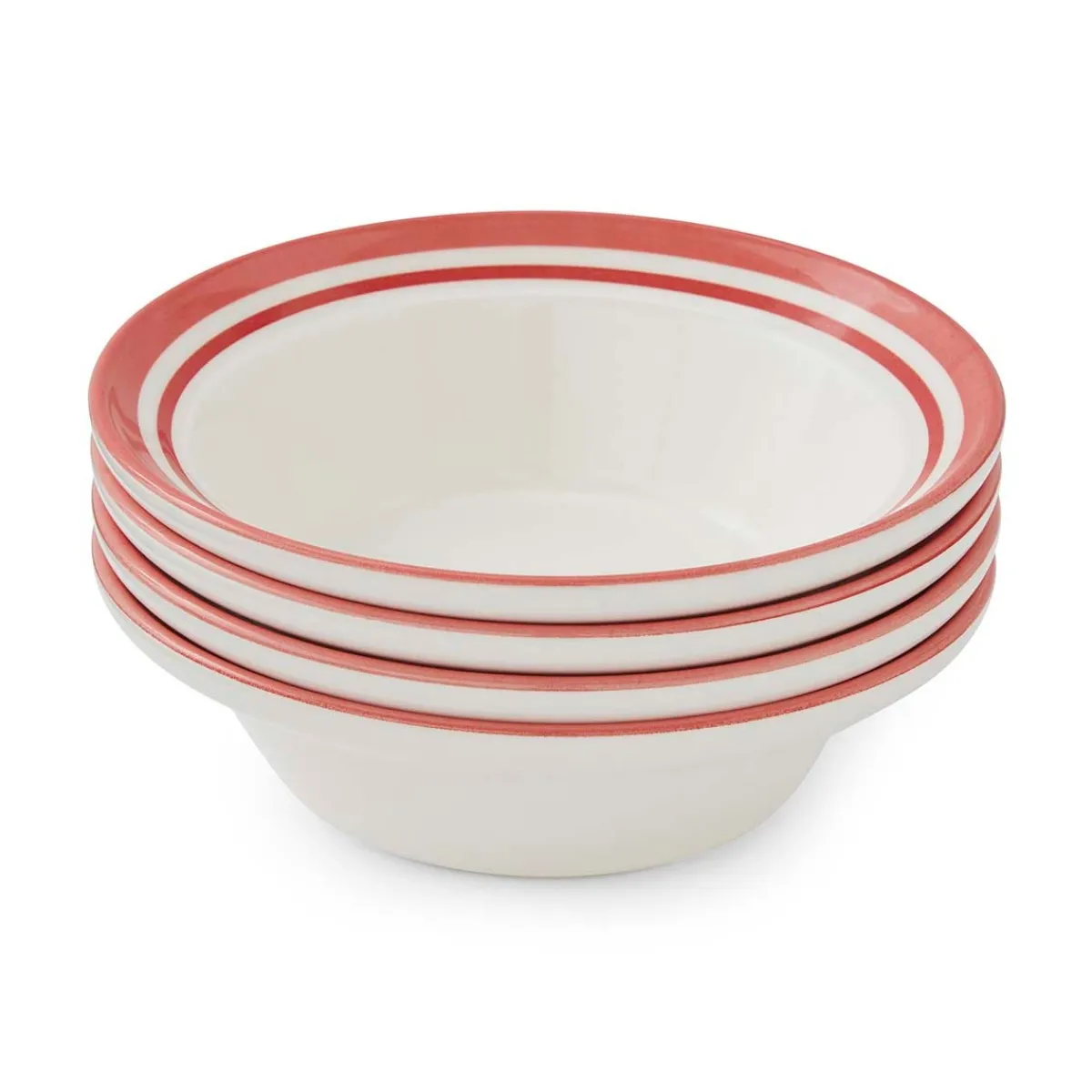 Portmeirion Potter's Stripe Set of 4 Oatmeal Bowls, Red Hot