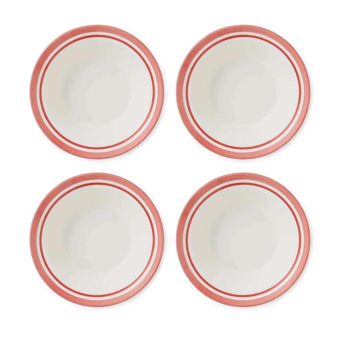 Portmeirion Potter's Stripe Set of 4 Oatmeal Bowls, Red Hot