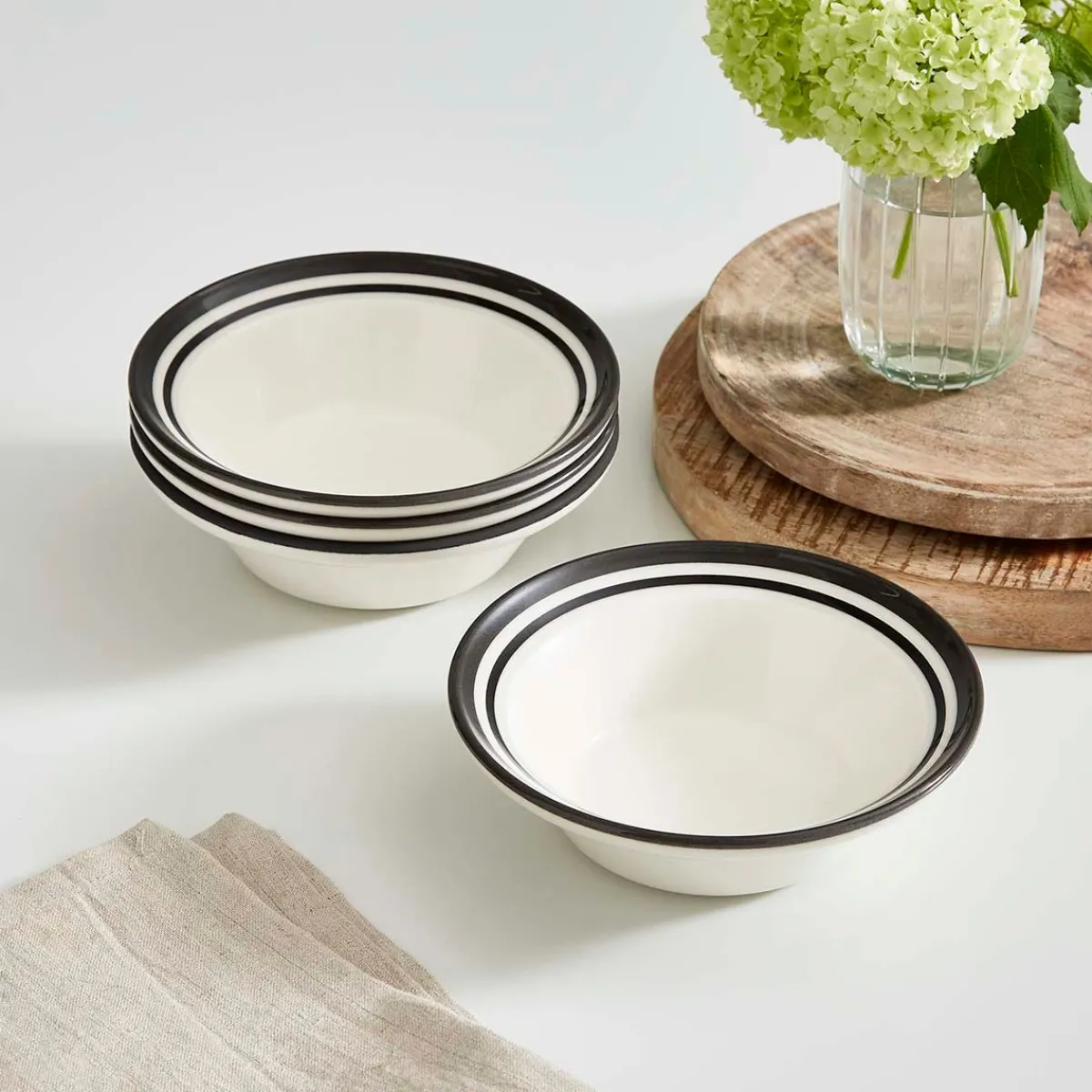 Portmeirion Potter's Stripe Set of 4 Oatmeal Bowls, Black Outlet