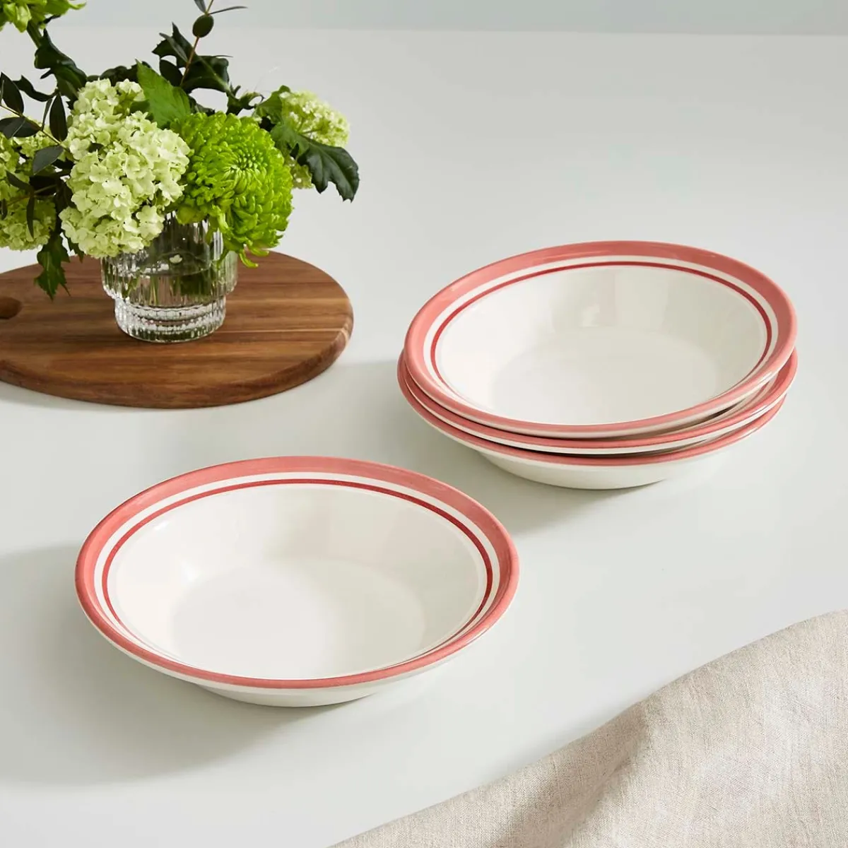 Portmeirion Potter's Stripe Set of 4 Soup Plates, Red Hot