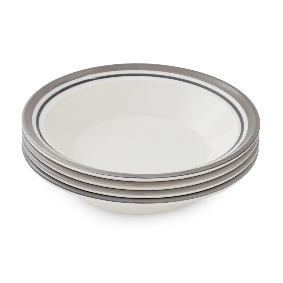 Portmeirion Potter's Stripe Set of 4 Soup Plates, Grey Clearance