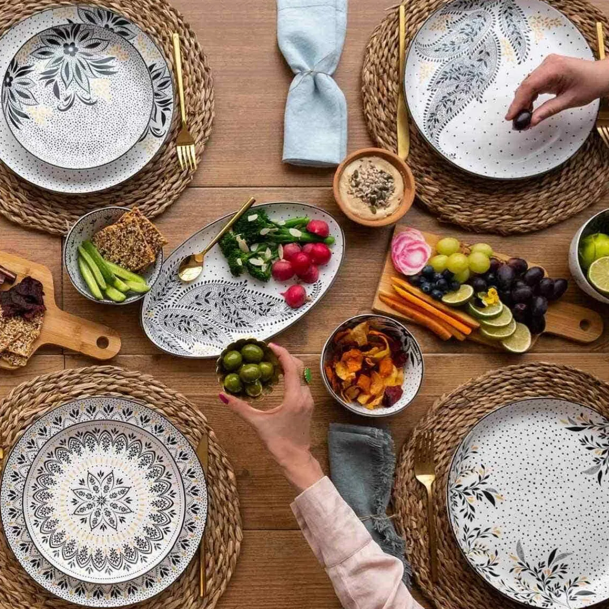Portmeirion Sara Miller Artisanne Noir Large Serving Platter New