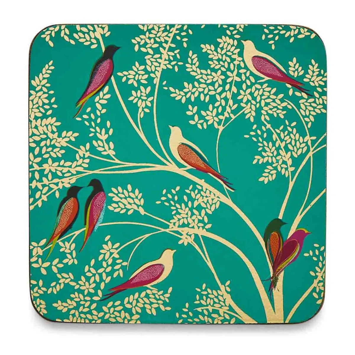 Pimpernel Sara Miller Set of 6 Bird Coasters, Green Hot