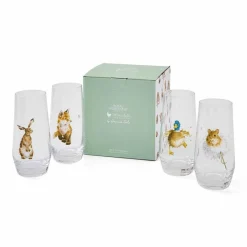 Royal Worcester Wrendale Designs Set of 4 Highball Glasses Hot